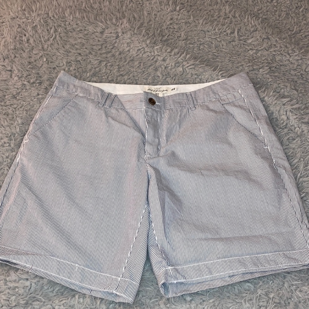 Navy Blue & white pin stripe shorts